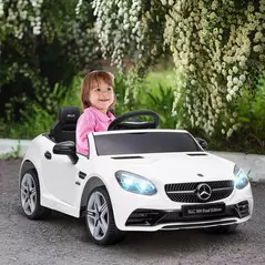 HOMCOM Benz SLC 300  Licensed 12V Kids Electric Ride On, with Music, Remote Control, LED Headlights, Horn, White - 2