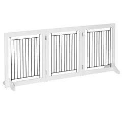 PawHut Foldable Pet Gate, with Three Panels & Two Support Feet - White - 1
