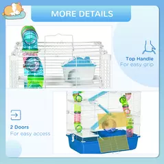 PawHut 5 Tier Hamster Cage, Gerbil Cage with Exercise Wheel, Feeder Bowl, Tube, Water Bottle, 59L x 36W x 69H cm - Blue - 7