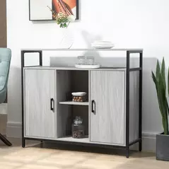 HOMCOM Modern Sideboard, Steel Frame Storage Cabinet with 2 Doors and Adjustable Shelves for Living Room, Hallway, Light Grey - 7