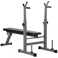 HOMCOM Adjustable Weight Bench, Foldable Bench, with Barbell Rack, Grey - 1