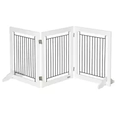 PawHut Foldable Pet Gate, with Three Panels & Two Support Feet - White - 8