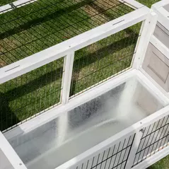 PawHut Rabbit Hutch and Run, with Removable Tray - Grey - 9