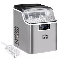 HOMCOM 3.2L Compact Ice Machine, with LCD Screen and Accessories - Silver-Tone - 1