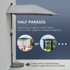 Outsunny 2m Half Parasol Market Umbrella Garden Balcony Parasol with Crank Handle, Base, Double-Sided Canopy, Dark Grey - 4