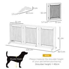 PawHut Foldable Pet Gate, with Three Panels & Two Support Feet - White - 3