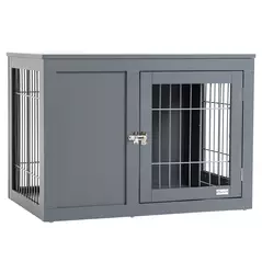 PawHut Furniture Style Dog Crate for Small and Medium Dogs, End Table Pet Cage with Two Lockable Doors - Grey - 1