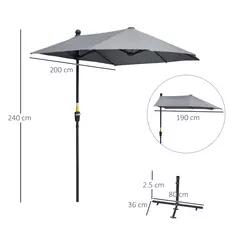 Outsunny 2m Half Parasol Market Umbrella Garden Balcony Parasol with Crank Handle, Base, Double-Sided Canopy, Dark Grey - 3