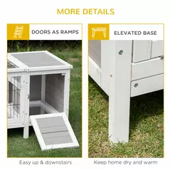 PawHut Rabbit Hutch and Run, with Removable Tray - Grey - 8