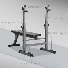 HOMCOM Adjustable Weight Bench, Foldable Bench, with Barbell Rack, Grey - 7