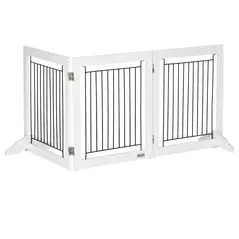 PawHut Foldable Pet Gate, with Three Panels & Two Support Feet - White - 9