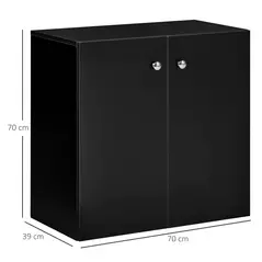HOMCOM Storage Cabinet w/ Two Shelves Wooden Sideboard Freestanding Kitchen Cupboard Bookcase - Black - 3