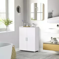kleankin Modern Bathroom Floor Cabinet, Free Standing Linen Cabinet, Storage Cupboard with 3 Tier Shelves, White - 2