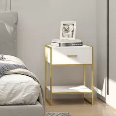 HOMCOM Modern Bedside Table - White - 2