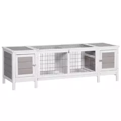 PawHut Rabbit Hutch and Run, with Removable Tray - Grey - 2