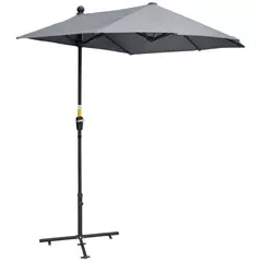 Outsunny 2m Half Parasol Market Umbrella Garden Balcony Parasol with Crank Handle, Base, Double-Sided Canopy, Dark Grey - 1