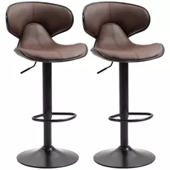 HOMCOM Adjustable Swivel Bar Stools Set of 2, Barstools with Footrest and Backrest, Steel Frame Gas Lift, for Kitchen Counter Dining Room, Brown - 1