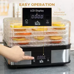 HOMCOM 5 Tier Food Dehydrator, 245W Stainless Steel Food Dryer Machine with Adjustable Temperature, Timer and LCD Display for Drying Fruit, Meat, Vegetable, Jerky and Pet Treat, Black - 6
