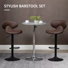 HOMCOM Adjustable Swivel Bar Stools Set of 2, Barstools with Footrest and Backrest, Steel Frame Gas Lift, for Kitchen Counter Dining Room, Brown - 4