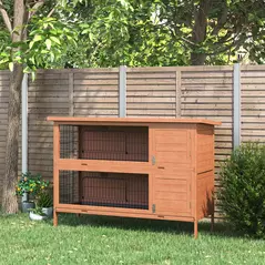 PawHut Rabbit Hutch Outdoor Guinea Pig Hutch Bunny Cage with No-Leak Trays, Divider, 136 x 50 x 93cm, Orange - 2