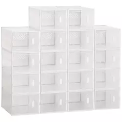HOMCOM 18PCS Clear Shoe Box, Plastic Stackable Shoe Storage Box for UK/EU Size up to 8.5/43 with Magnetic Door for Women/Men, 25 x 35 x 19cm - 1