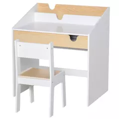 HOMCOM Kids Desk and Chair Set 2 Pieces Children Study Table with Storage Pull-Out Drawer Bookshelf for 3-6 Years Writing, Reading, Drawing - 1