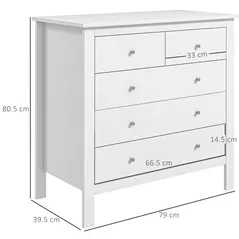 HOMCOM 5 Drawer Dresser for Bedroom, Modern Chest of Drawers, Wide Storage Unit for Living Room, Hallway, Closet, White - 3