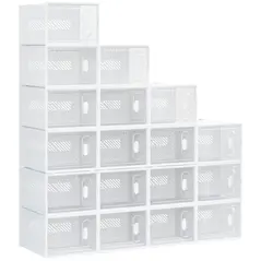 HOMCOM 18PCS Clear Shoe Box, Plastic Stackable Shoe Storage Box for UK/EU Size up to 12/46 with Magnetic Door for Women/Men, 28 x 36 x 21 cm - 1