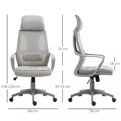 Vinsetto Ergonomic Office Chair, High Back Computer Chair, Mesh Desk Chair with Lumbar Support, Headrest, Wheel, Adjustable Height, Grey - 3