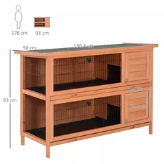 PawHut Rabbit Hutch Outdoor Guinea Pig Hutch Bunny Cage with No-Leak Trays, Divider, 136 x 50 x 93cm, Orange - 3