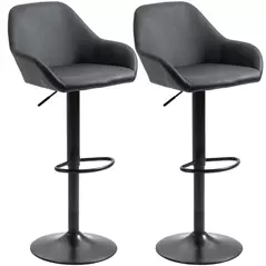 HOMCOM Bar Stools Set of 2, Height Adjustable Swivel Barstools, PU Leather Kitchen Stools with Backs, Armrests and Footrest for Home, Counter and Dining Room, Black - 1