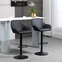 HOMCOM Bar Stools Set of 2, Height Adjustable Swivel Barstools, PU Leather Kitchen Stools with Backs, Armrests and Footrest for Home, Counter and Dining Room, Black - 2