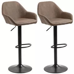 HOMCOM Bar Stools Set of 2, Height Adjustable Swivel Barstools, PU Leather Kitchen Stools with Backs, Armrests and Footrest for Home, Counter and Dining Room, Dark Brown - 1