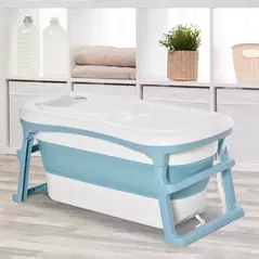 HOMCOM Foldable Bathtub Kids Bath Tub with Lid Large Freestanding Bathtubs Home Sauna for Toddler Children Teenage 1 - 12 Years - 8