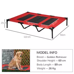 PawHut Raised Dog Bed Cooling Elevated Pet Cot with Breathable Mesh for Indoor Outdoor Use Red, XX Large, 122 x 92 x 23cm - 3