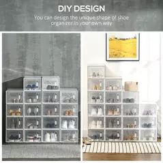 HOMCOM 18PCS Clear Shoe Box, Plastic Stackable Shoe Storage Box for UK/EU Size up to 8.5/43 with Magnetic Door for Women/Men, 25 x 35 x 19cm - 6