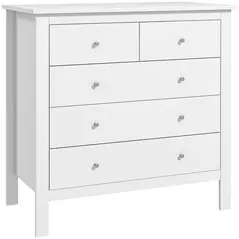 HOMCOM 5 Drawer Dresser for Bedroom, Modern Chest of Drawers, Wide Storage Unit for Living Room, Hallway, Closet, White - 1