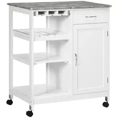 HOMCOM Compact Kitchen Trolley Utility Cart on Wheels with Wine Rack, Drawer, Open Shelf and Storage Cabinet for Dining Room, White - 1