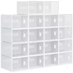 HOMCOM 18PCS Clear Shoe Box, Plastic Stackable Shoe Storage Box for UK/EU Size up to 12/46 with Magnetic Door for Women/Men, 28 x 36 x 21 cm - 1