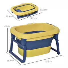 HOMCOM Baby Bathtub for 0-6 Years Collapsible Non-Slip Portable with Stool Seat for Newborns Infants Toddlers Kids - Yellow - 3