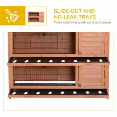 PawHut Rabbit Hutch Outdoor Guinea Pig Hutch Bunny Cage with No-Leak Trays, Divider, 136 x 50 x 93cm, Orange - 6