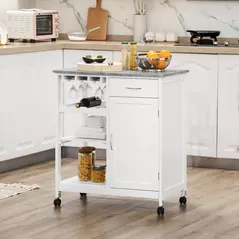 HOMCOM Compact Kitchen Trolley Utility Cart on Wheels with Wine Rack, Drawer, Open Shelf and Storage Cabinet for Dining Room, White - 2