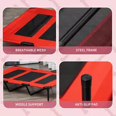 PawHut Raised Dog Bed Cooling Elevated Pet Cot with Breathable Mesh for Indoor Outdoor Use Red, XX Large, 122 x 92 x 23cm - 6