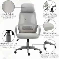Vinsetto Ergonomic Office Chair, High Back Computer Chair, Mesh Desk Chair with Lumbar Support, Headrest, Wheel, Adjustable Height, Grey - 8