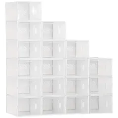 HOMCOM 18PCS Clear Shoe Box, Plastic Stackable Shoe Storage Box for UK/EU Size up to 8.5/43 with Magnetic Door for Women/Men, 25 x 35 x 19cm - 1