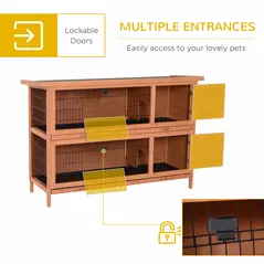 PawHut Rabbit Hutch Outdoor Guinea Pig Hutch Bunny Cage with No-Leak Trays, Divider, 136 x 50 x 93cm, Orange - 5