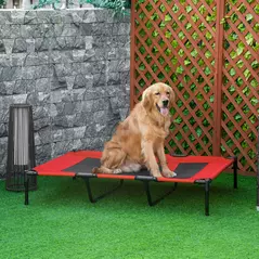 PawHut Raised Dog Bed Cooling Elevated Pet Cot with Breathable Mesh for Indoor Outdoor Use Red, XX Large, 122 x 92 x 23cm - 2