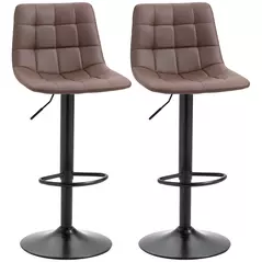 HOMCOM Adjustable Bar Stools Set of 2, Swivel PU Leather Upholstered Barstools with Tufted Seat and Back, Breakfast Bar Chairs for Kitchen Counter, Brown - 1