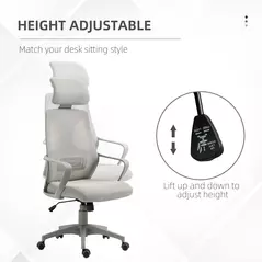 Vinsetto Ergonomic Office Chair, High Back Computer Chair, Mesh Desk Chair with Lumbar Support, Headrest, Wheel, Adjustable Height, Grey - 4