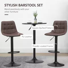 HOMCOM Adjustable Bar Stools Set of 2, Swivel PU Leather Upholstered Barstools with Tufted Seat and Back, Breakfast Bar Chairs for Kitchen Counter, Brown - 5